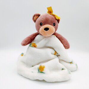 Lila & Jack White Gold Yellow Flowers Bow BEAR Baby Security Blanket Lovey 14x15